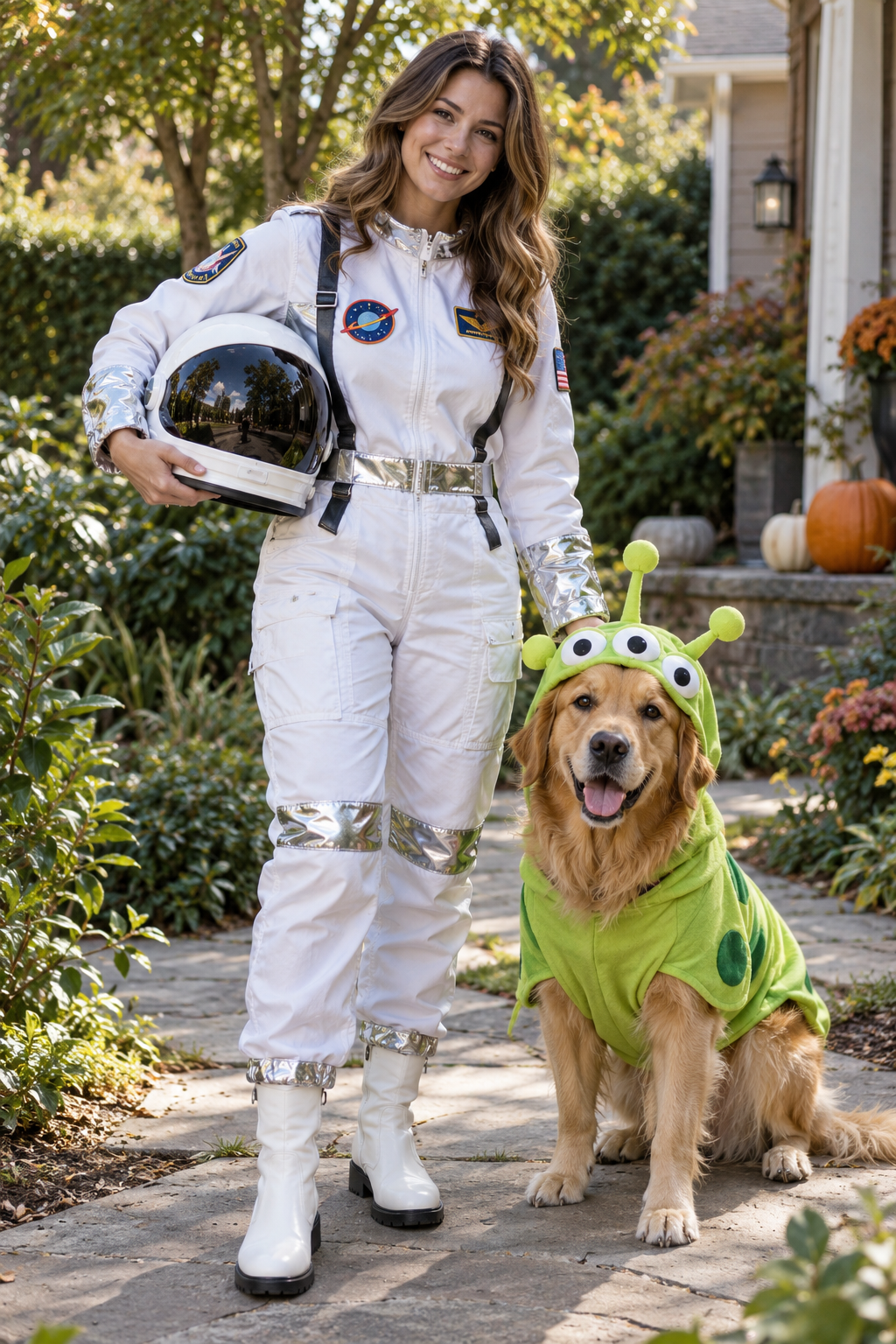Astronaut and Alien Pup Garden Stroll
