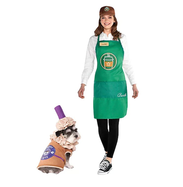 barista and latte halloween dog costume