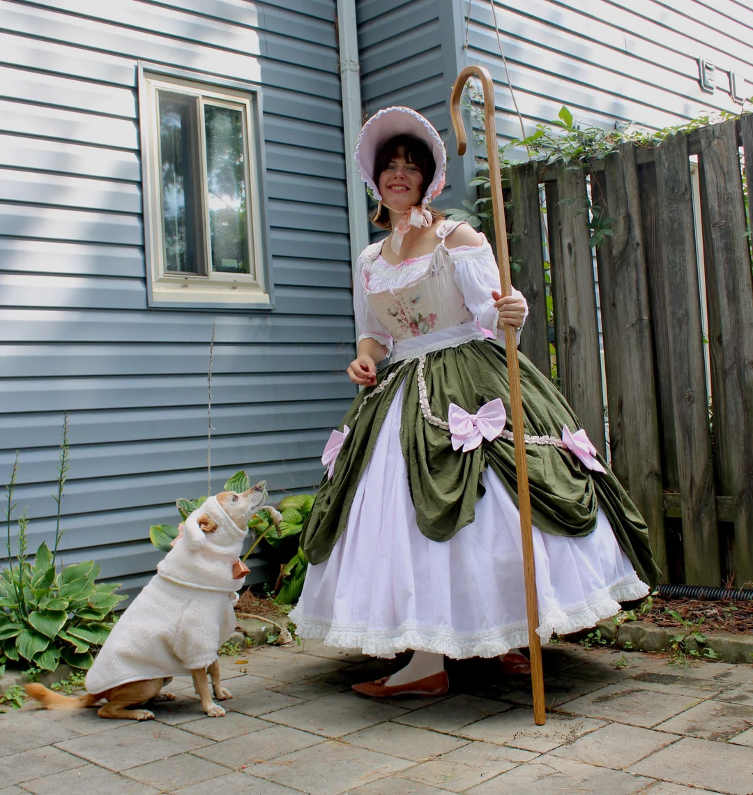 dog halloween costume little bo peep and a dog sheep